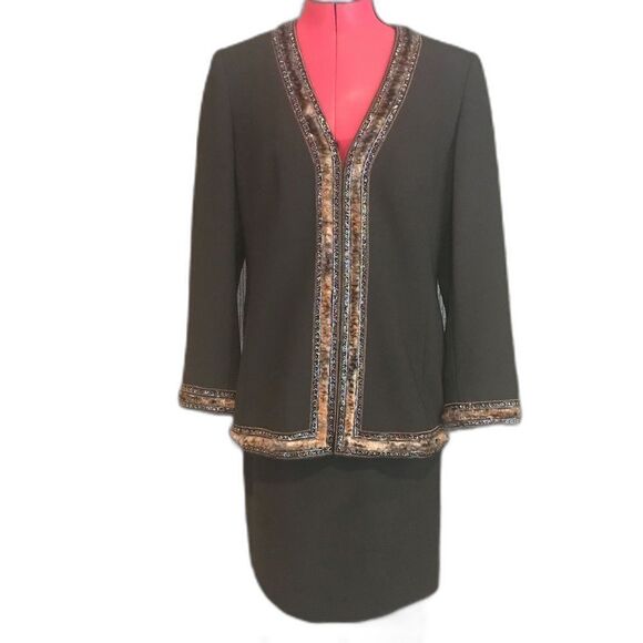 John Meyer of Norwich Skirt Suit Women's Size 10 Black Embellished Trim 2-Pieces - Picture 1 of 12